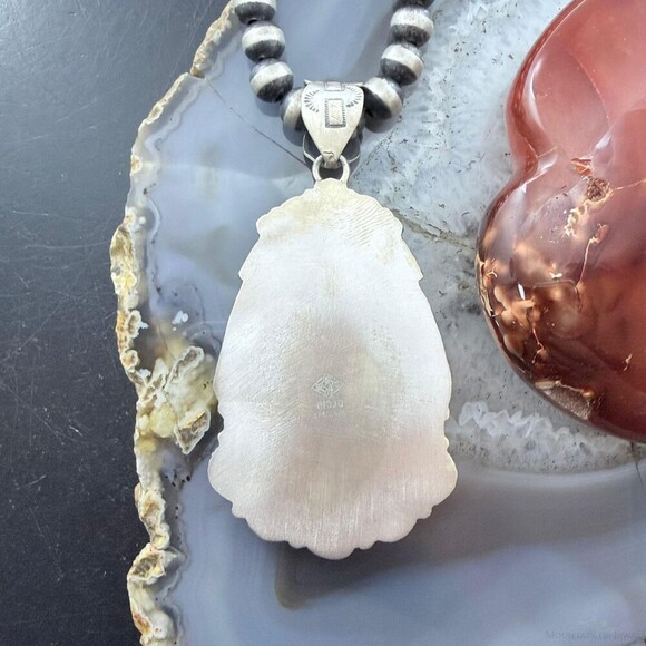 Sterling Southwestern Style Oval Turquoise & Spiny Oyster Pendant For Women - Picture 7 of 10